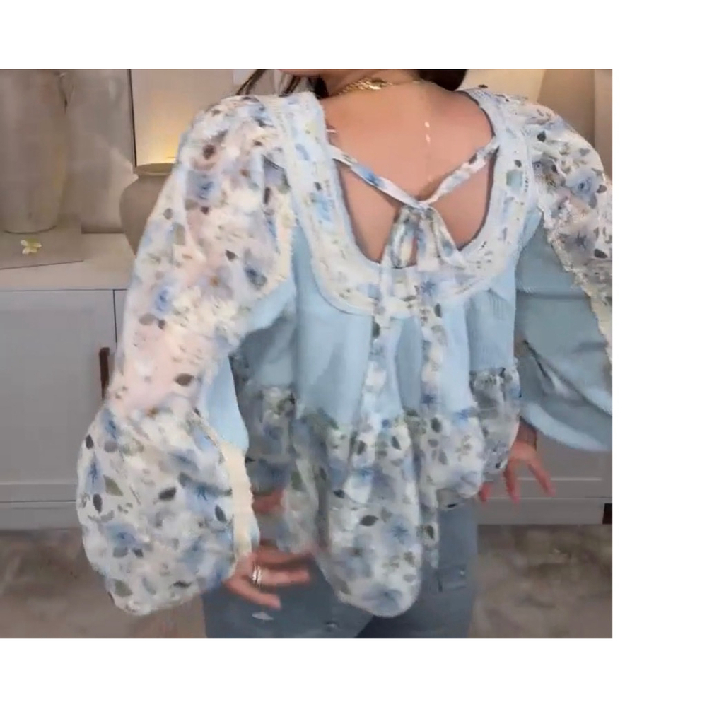 Womens Pol Powder Blue Floral Blouse L - Picture 9 of 16
